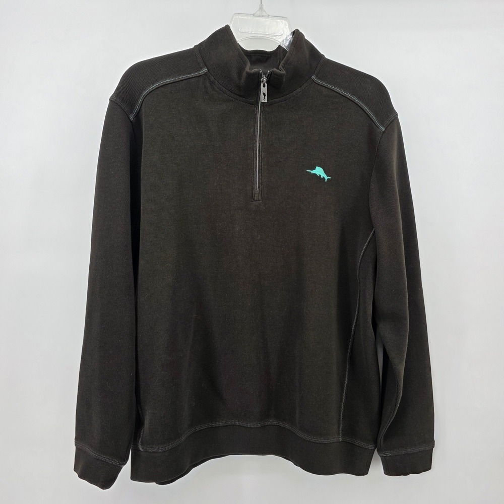 Tommy Bahama Mens Brown Tabago Bay Ribbed 1/4 Pullover Sweater Golf Preppy Casua